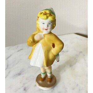Vintage Spring Girl With Umbrella  Rain Coat Approx 5.5 Inch Japan 1950's Rare